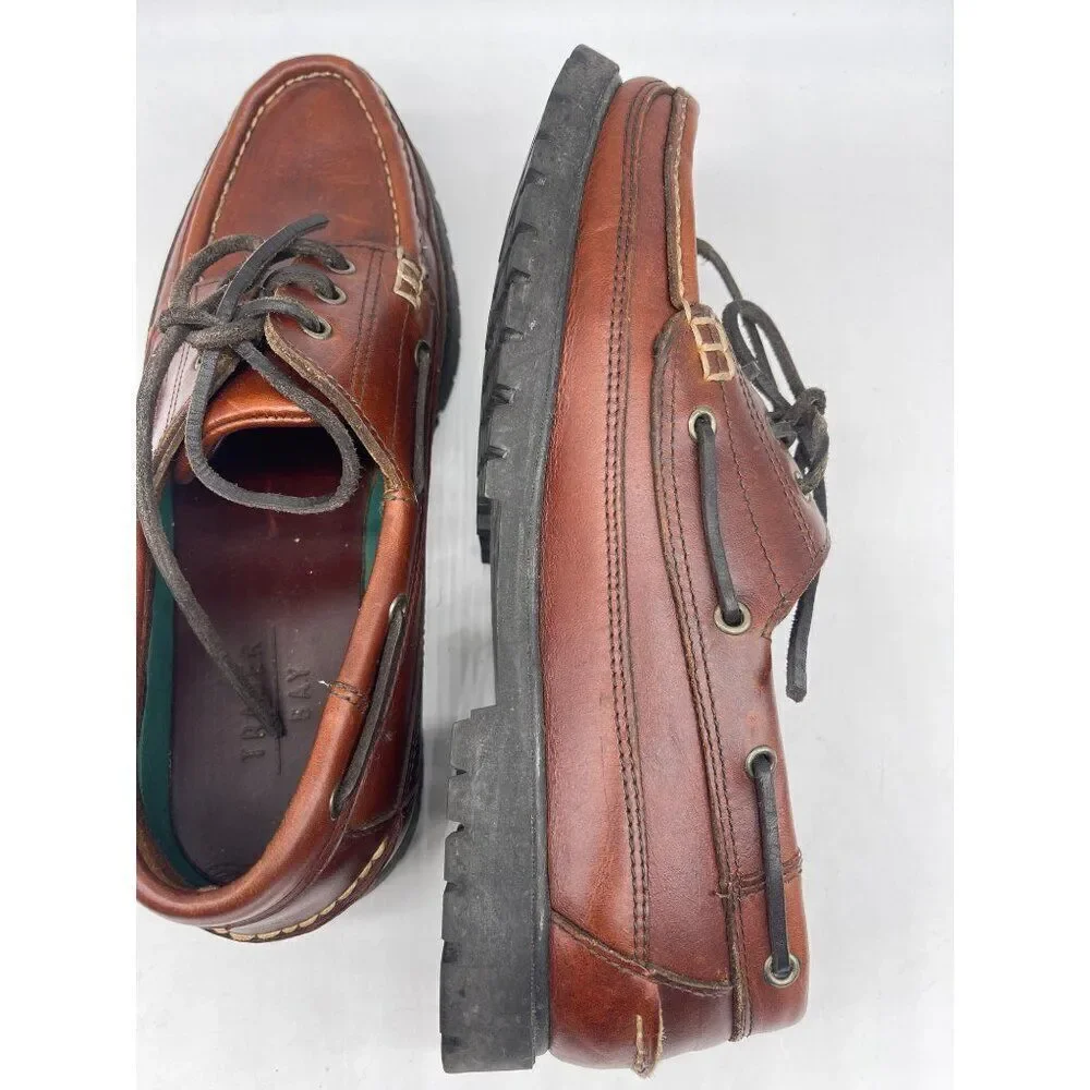Trader Bay Brown Leather Casual Boat Shoe Size 9.5